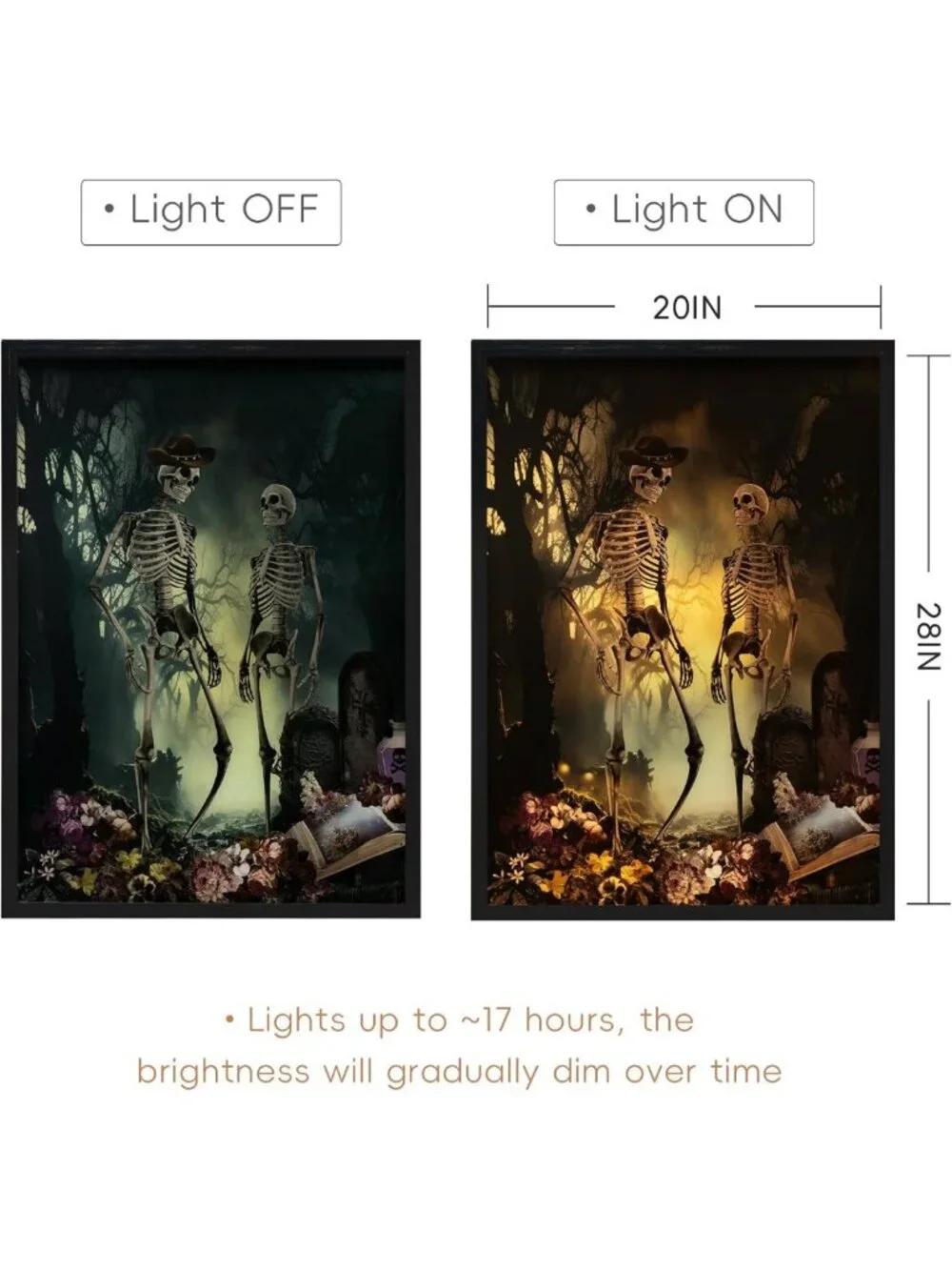 Lighted Halloween Tabletop Decor - Framed Artwork, 20x28 Inch Spooky Display